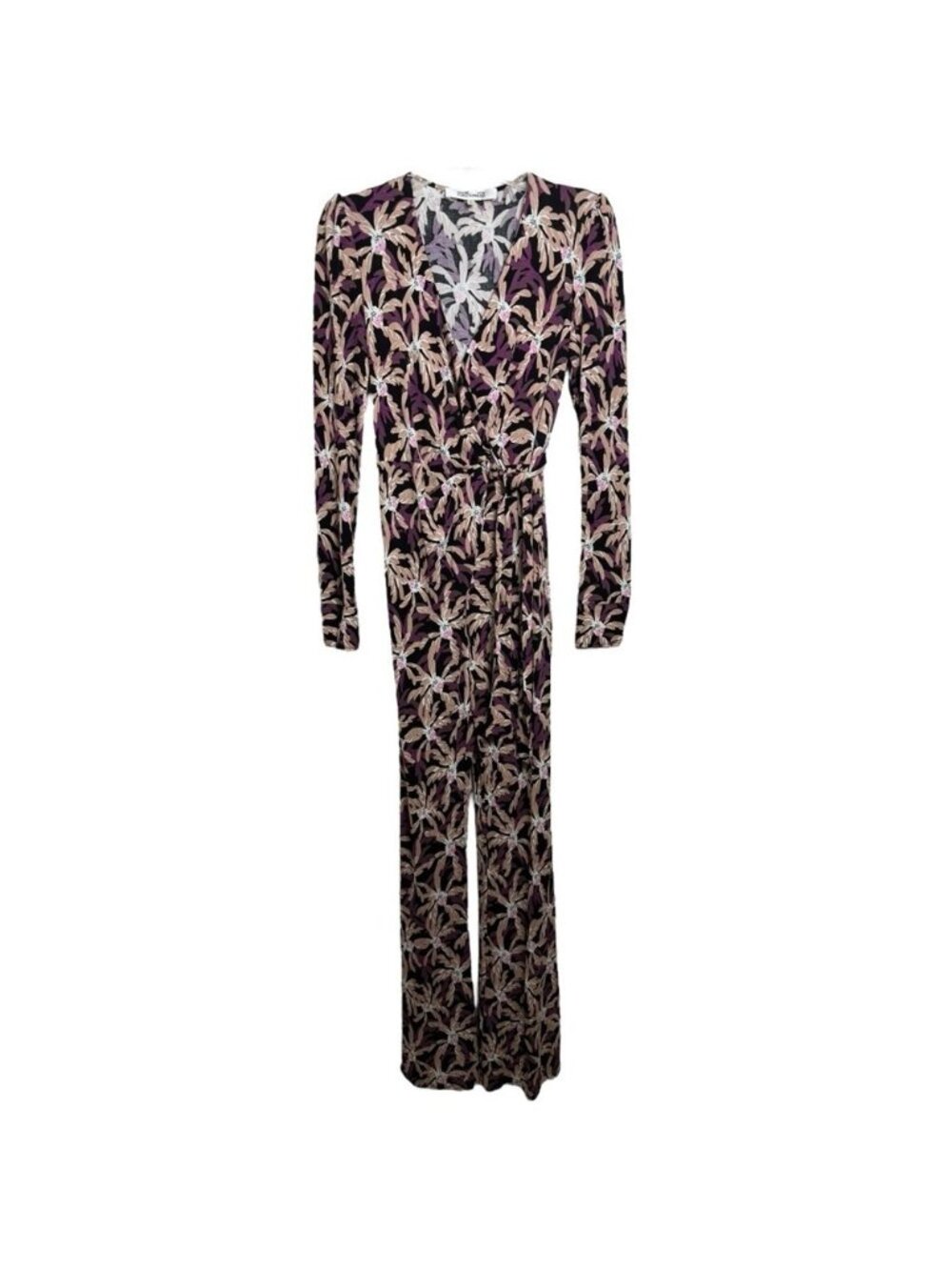 Diane Von Furstenberg Seoul Printed Wrap Jumpsuit Sz 4 Purple Tropical One Piece - Picture 5 of 10
